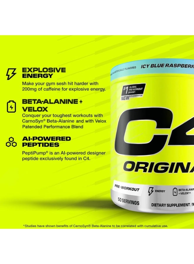 C4 Original Pre-Workout - Icy Blue Raspberry - 50 Servings 470 Gm - Image 3