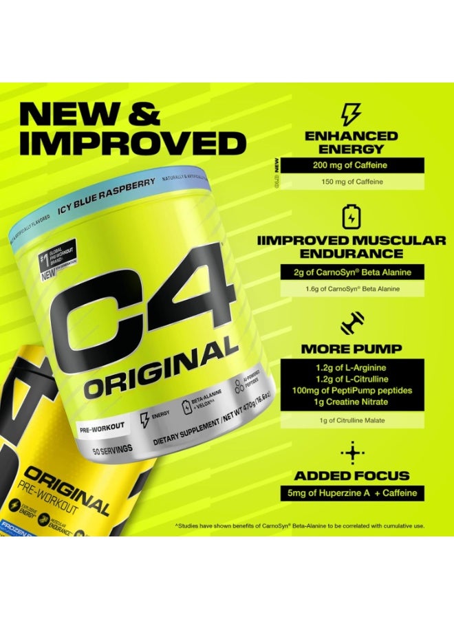 C4 Original Pre-Workout - Icy Blue Raspberry - 50 Servings 470 Gm - Image 4