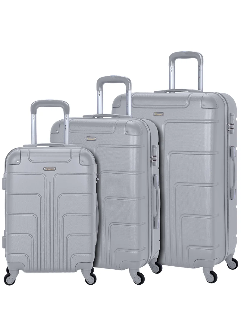 SENATOR Hard Case Travel Bag Trolley Luggage Set of 3 ABS Lightweight Suitcase with 4 Spinner Wheels A1012 Silver