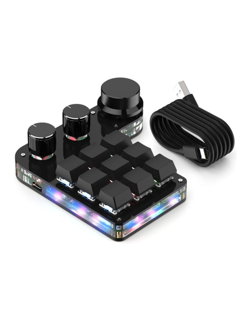 Captaintech 9-Keys USB Mini Macro Mechanical Gaming Keyboard, 3 Knobs One Handed USB PC Keypad, Full-RGB, Wired Mode Programmable Keys Support NKRO, Hotkeys, One-Click Start (Black-Wired -2nd Gen.) - Image 1