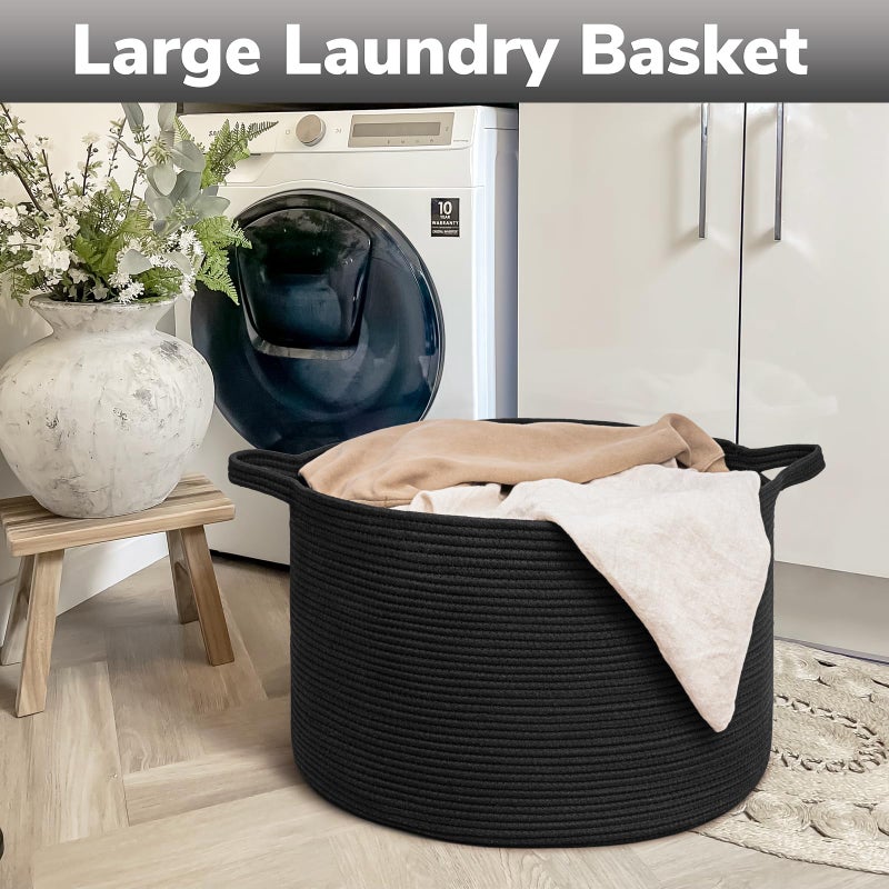 Goodpick Large Blanket Basket, 22"X 14" Woven Rope Baby Basket, Black Blanket Storage for Dirty Clothes, Kids Toy Storage Organizer Bins for Living Room - Image 4