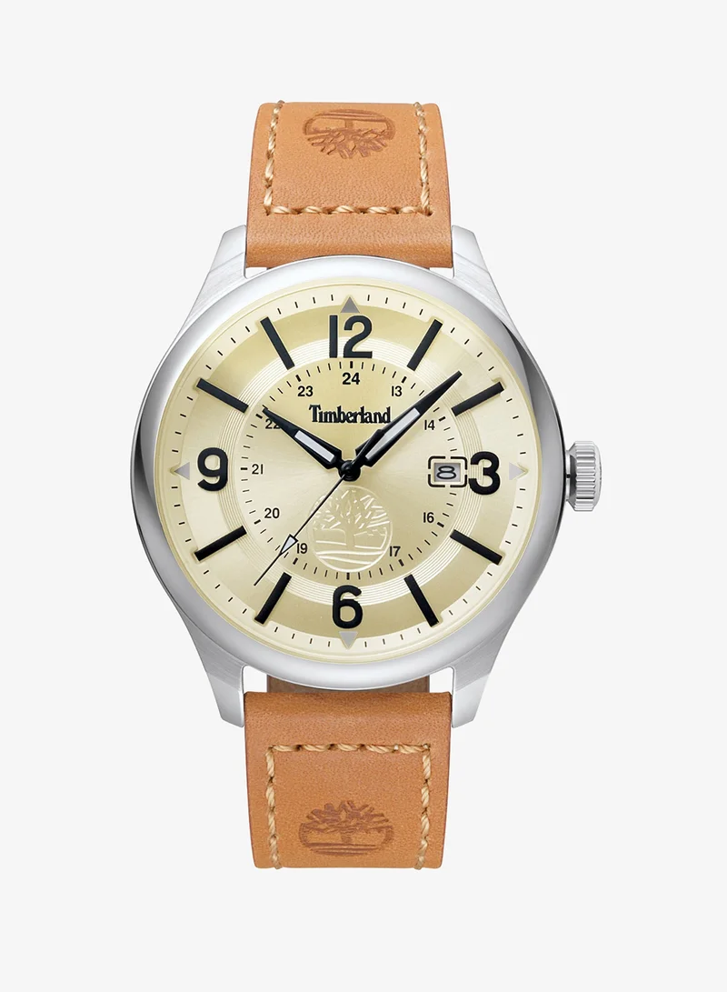 Timberland Blake Men's Watch 46mm Analog Beige Dial Brown Leather Strap