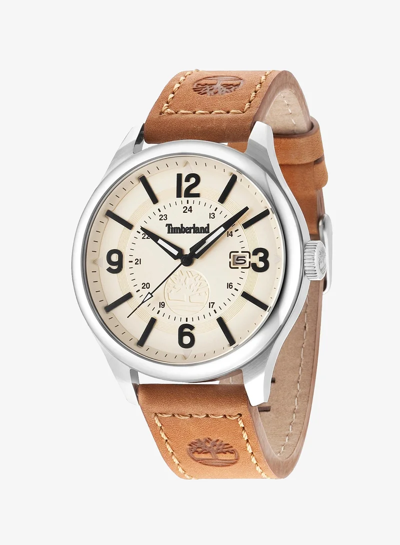 Timberland Blake Men's Watch 46mm Analog Beige Dial Brown Leather Strap