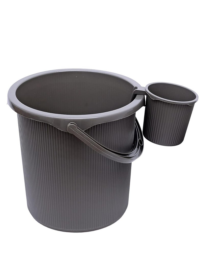 Regalo Round Ribbed Funk 3 Pcs Bathroom Set (Bucket 25L+Mug 1.5L+Stool) (Grey) - Image 2
