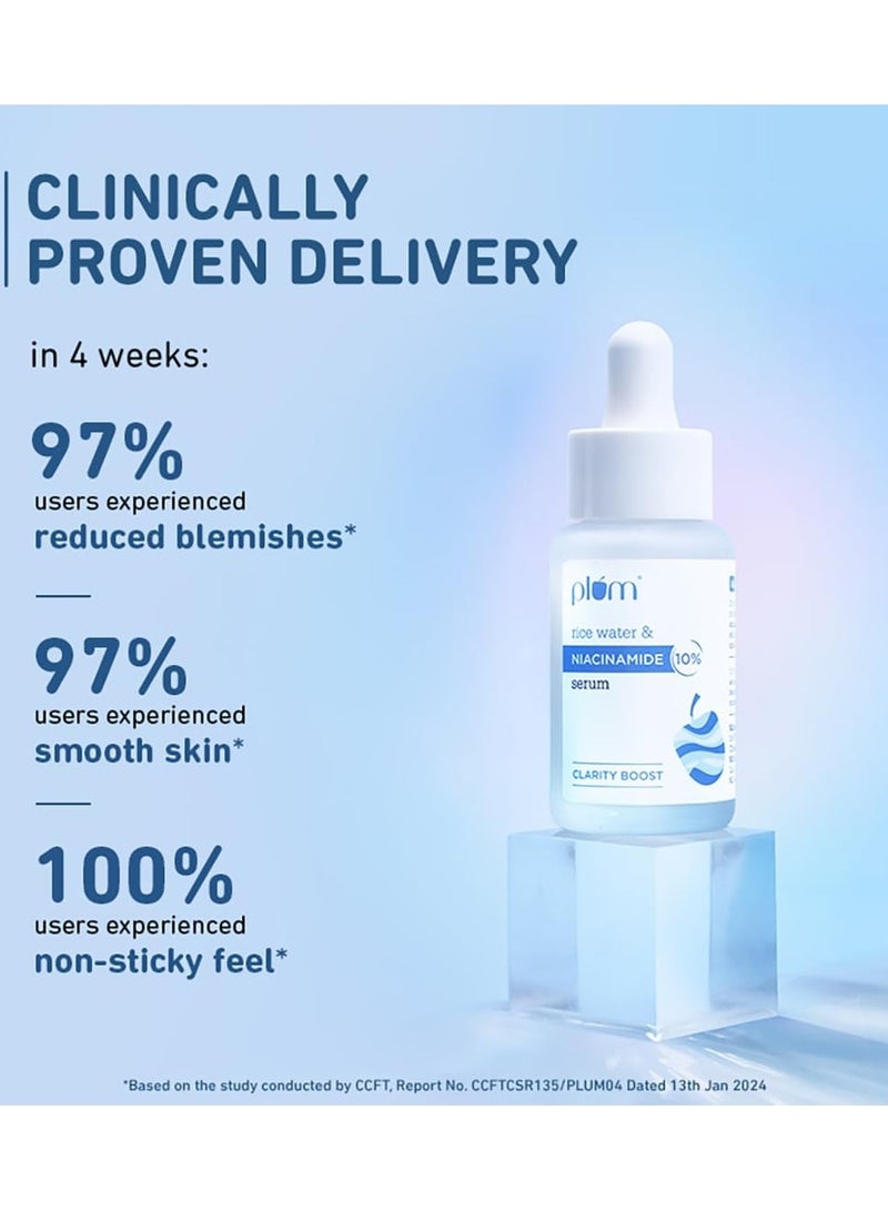 Plum 10% Niacinamide Serum for Face  with Japanese Fermented Rice Water For Clear, Blemish Free, Dark Spots, Bright Skin, Suits All Skin Types 15 ml - Image 2