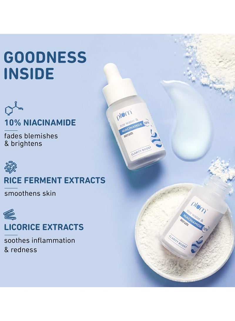 Plum 10% Niacinamide Serum for Face  with Japanese Fermented Rice Water For Clear, Blemish Free, Dark Spots, Bright Skin, Suits All Skin Types 15 ml - Image 3