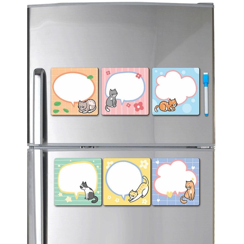 CVANU CVANU Set of 6 Cute Cat Printed Wooden Magnetic Planner Cutout with Marker Dry Eraser on Markers Cap for Fridge Door 5inchX5inch_694 