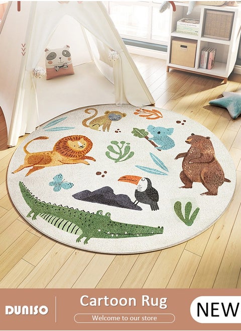 Cartoon Round Kids Rug Animals Kids Carpet Soft Round Bedroom Rug Non Slip Kids Living Room Rug Playroom Rug for Boys Girls Diameter