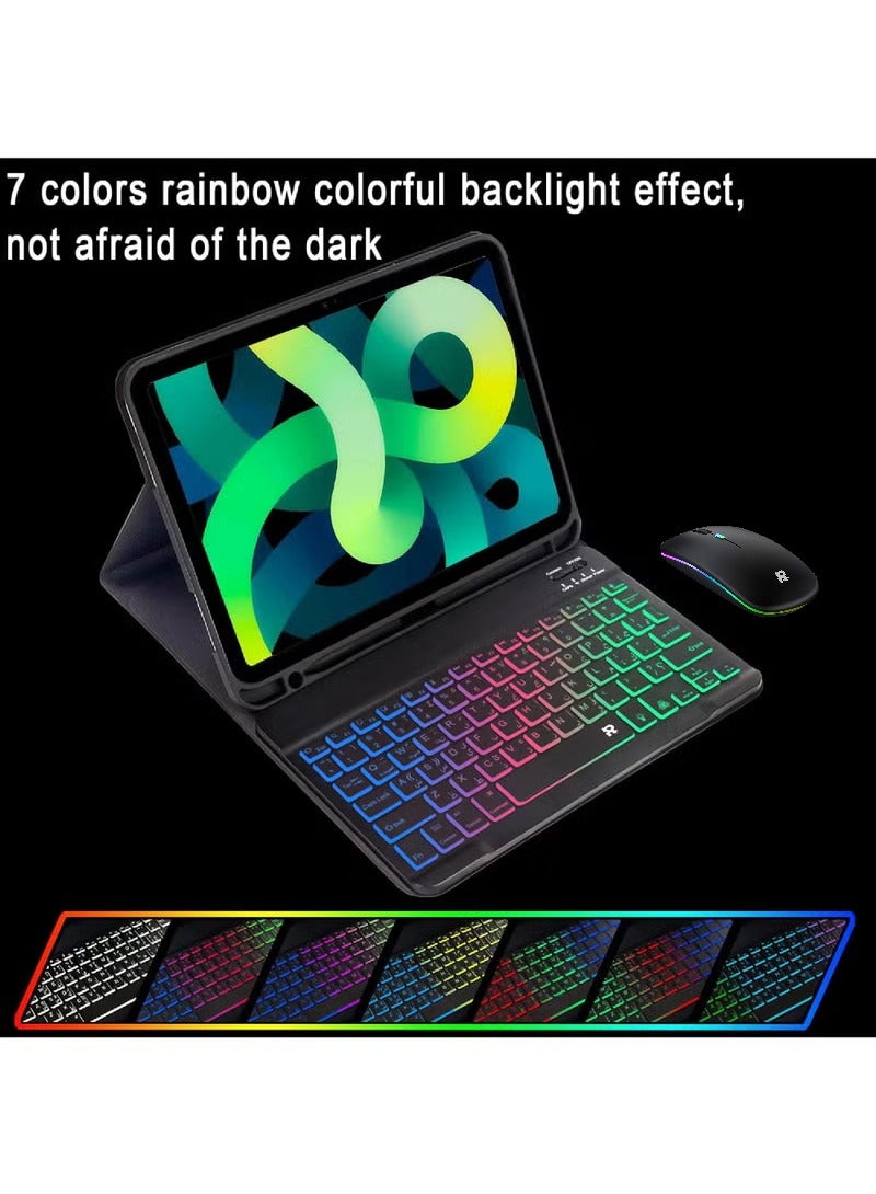 روك بو حافظة ماوس للوحة المفاتيح العربية 3 في 1 لجهاز سامسونج جالاكسي تاب A9 بلس 11 بوصة (SM-X210/X216/X218)، لوحة مفاتيح قابلة للفصل بإضاءة خلفية بألوان قوس قزح مع غطاء مغناطيسي للشحن من النوع C لجهاز جالاكسي تاب A9+ 11 بوصة 2023 5G، مجموعة 3 في 1 - Image 4