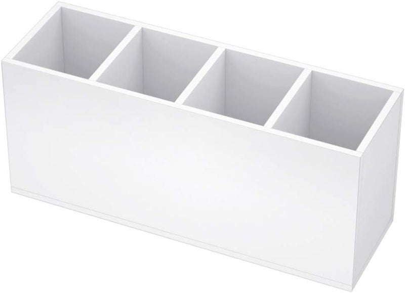 NIUBEE Acrylic Pen Holder 4 Compartments, White Pencil Organizer Cup for Countertop Desk Accessory Storage (White) - Image 1