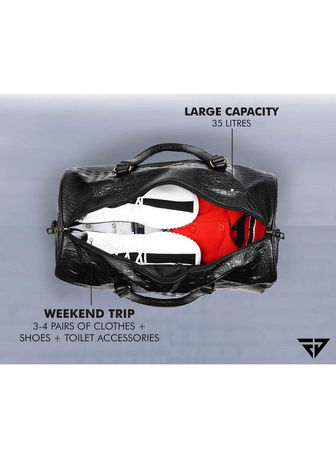 Fur Jaden Black Textured Leatherette Stylish & Spacious Weekender Duffle Bag for Travel for Men and Women - Image 3