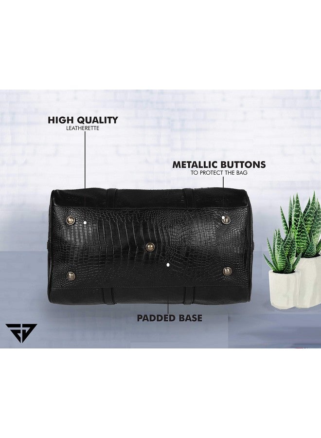 Fur Jaden Black Textured Leatherette Stylish & Spacious Weekender Duffle Bag for Travel for Men and Women - Image 4