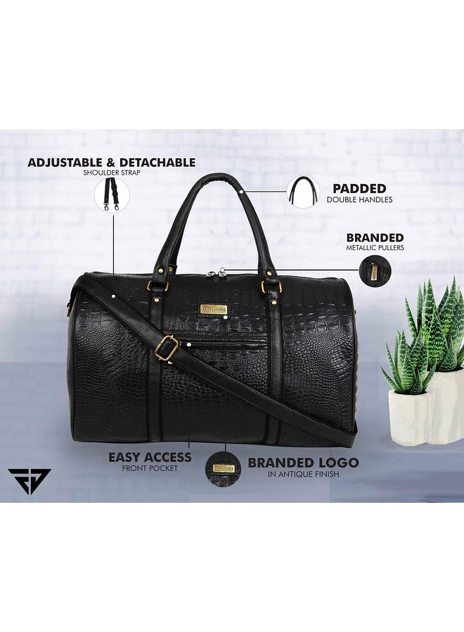 Fur Jaden Black Textured Leatherette Stylish & Spacious Weekender Duffle Bag for Travel for Men and Women - Image 2