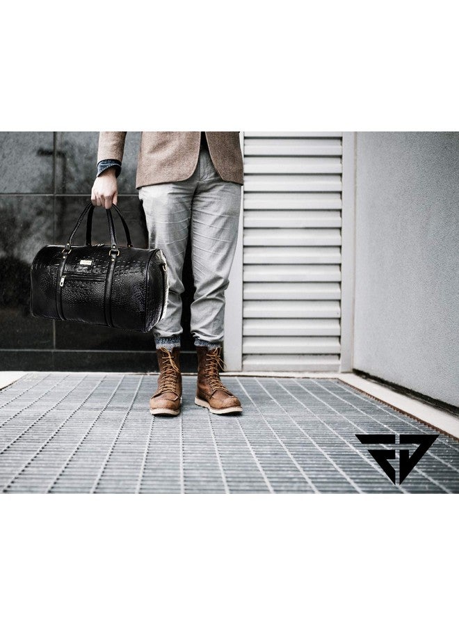 Fur Jaden Black Textured Leatherette Stylish & Spacious Weekender Duffle Bag for Travel for Men and Women - Image 5