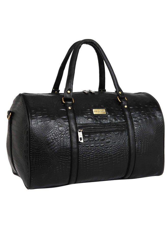 Fur Jaden Black Textured Leatherette Stylish & Spacious Weekender Duffle Bag for Travel for Men and Women - Image 1