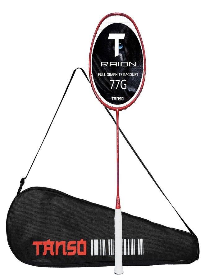 TANSO Raion SS Strung Badminton Racket (34 Lbs Tension, Recommended by Padukone School of Badminton, 77 Grams Ultra Light Weight Full Carbon Fiber with Premium Strings and Full Racquet Cover) - Image 1