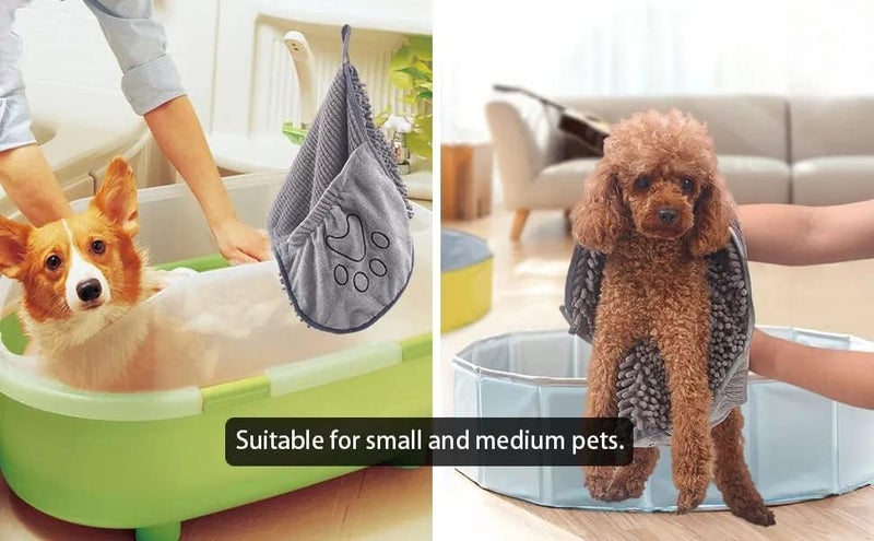 PANKTI Absorbent Grooming Towel for Drying Medium&Large Dogs&Cats of All Breeds,Quickly with Hand Pockets for Wet Pets,Perfect Handling&Grip for Bath/Rain/Beach,Polished,Grey - Image 2