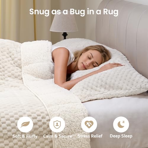 Drewin Weighted Blanket 20lbs, Ultra-Soft Warm Weighted Blanket Queen Size, 3D Jacquard Heavy Blanket for Sleep Natural and Relaxing, Cozy Bed Blanket with Ceramic Beads, Cream White, 60 x 80 inches - Image 3