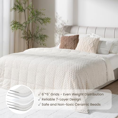 Drewin Weighted Blanket 20lbs, Ultra-Soft Warm Weighted Blanket Queen Size, 3D Jacquard Heavy Blanket for Sleep Natural and Relaxing, Cozy Bed Blanket with Ceramic Beads, Cream White, 60 x 80 inches - Image 4