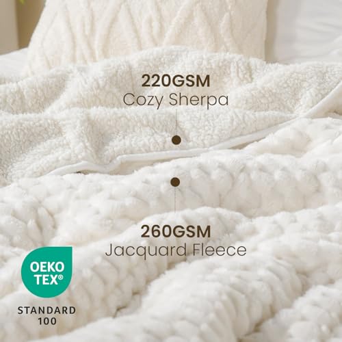 Drewin Weighted Blanket 20lbs, Ultra-Soft Warm Weighted Blanket Queen Size, 3D Jacquard Heavy Blanket for Sleep Natural and Relaxing, Cozy Bed Blanket with Ceramic Beads, Cream White, 60 x 80 inches - Image 2