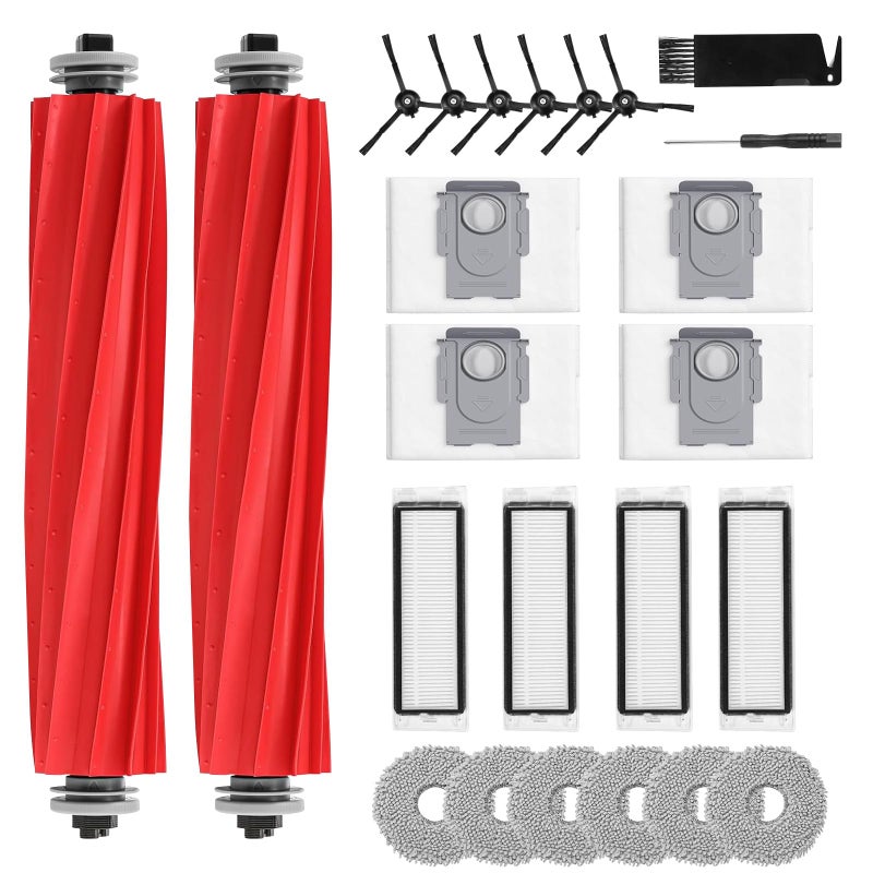 Asrhine 24 Pack Accessories for Roborock Q Revoã€Not for Qrevo S/Pro/Plus/Max/Maxv/Masterã€‘Robot Vacuum Cleaner Qrevo Replacement Parts, 2 Rolling Brushes 4 Filters 4 Dust Bags 6 Mop Pads 6 Side Brushes - Image 1