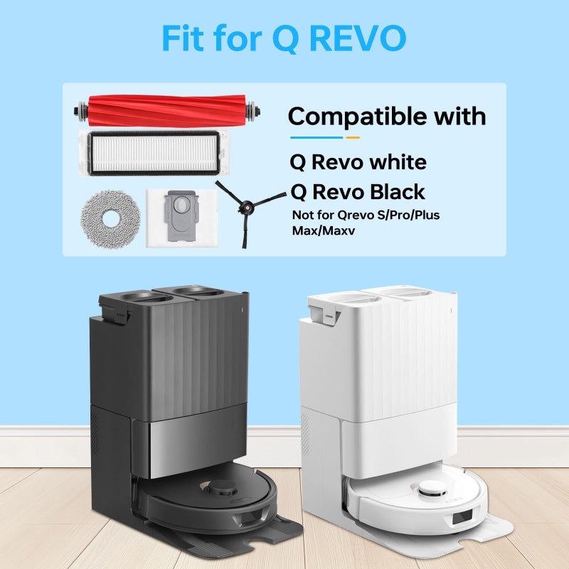 Asrhine 24 Pack Accessories for Roborock Q Revoã€Not for Qrevo S/Pro/Plus/Max/Maxv/Masterã€‘Robot Vacuum Cleaner Qrevo Replacement Parts, 2 Rolling Brushes 4 Filters 4 Dust Bags 6 Mop Pads 6 Side Brushes - Image 2