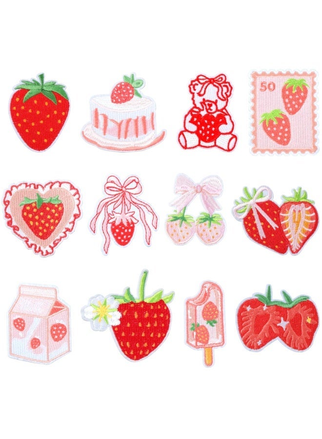 fantasize 12pcs Strawberry Iron-On Patches, Embroidered Fruit Patches for Backpacks, Pants, Clothes, Jeans, Cute Strawberry Applique for DIY Repair and Decoration - Image 1