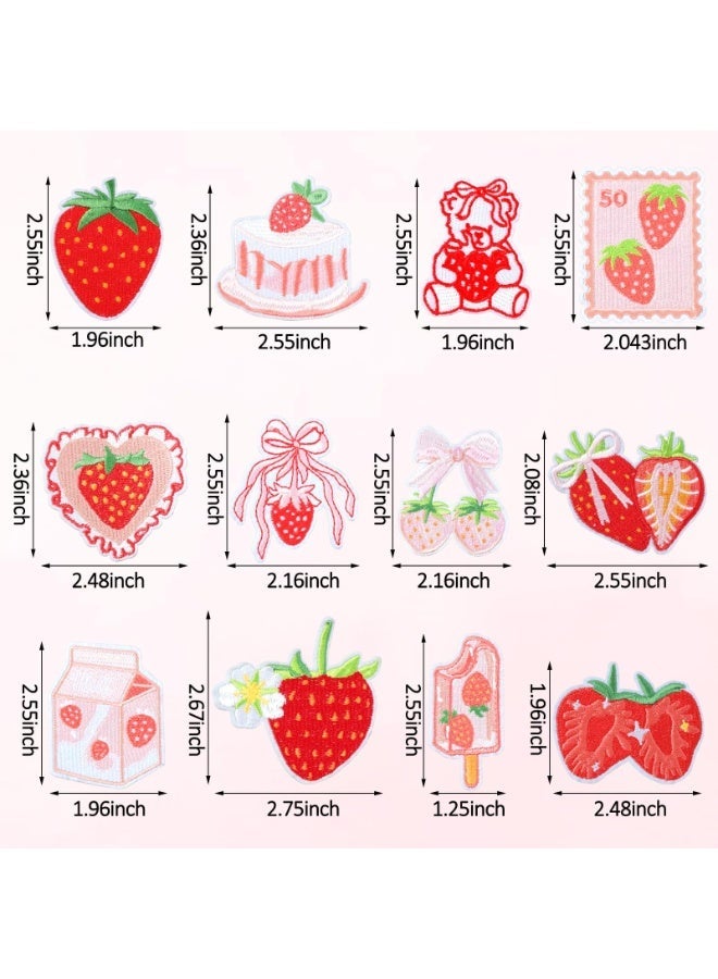 fantasize 12pcs Strawberry Iron-On Patches, Embroidered Fruit Patches for Backpacks, Pants, Clothes, Jeans, Cute Strawberry Applique for DIY Repair and Decoration - Image 2