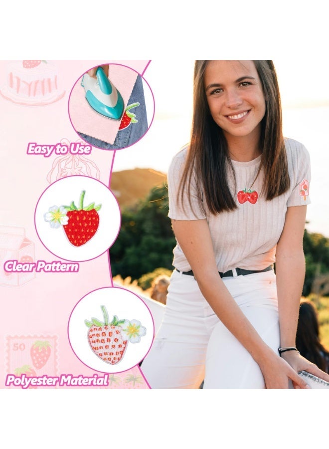 fantasize 12pcs Strawberry Iron-On Patches, Embroidered Fruit Patches for Backpacks, Pants, Clothes, Jeans, Cute Strawberry Applique for DIY Repair and Decoration - Image 3