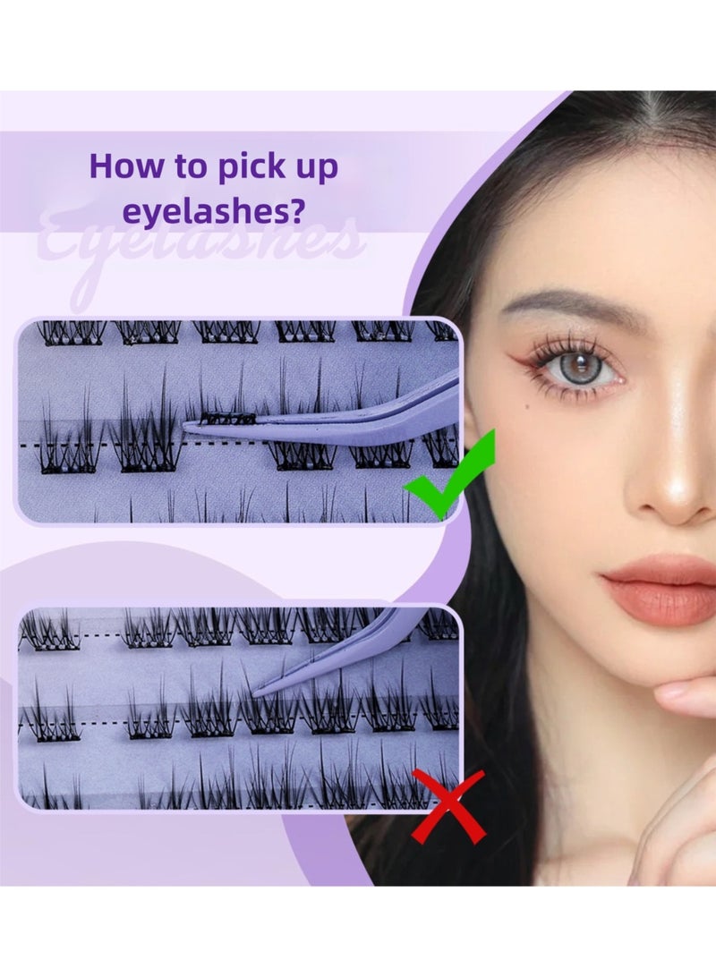 فلاي رود مجموعة تمديد الرموش ذاتية اللصق، مجموعة رموش ناعمة للمبتدئين (مع ملقط)، مجموعة تمديد الرموش اللاصقة 8 مم، 10 مم، 12 مم - 120 قطعة - Image 4