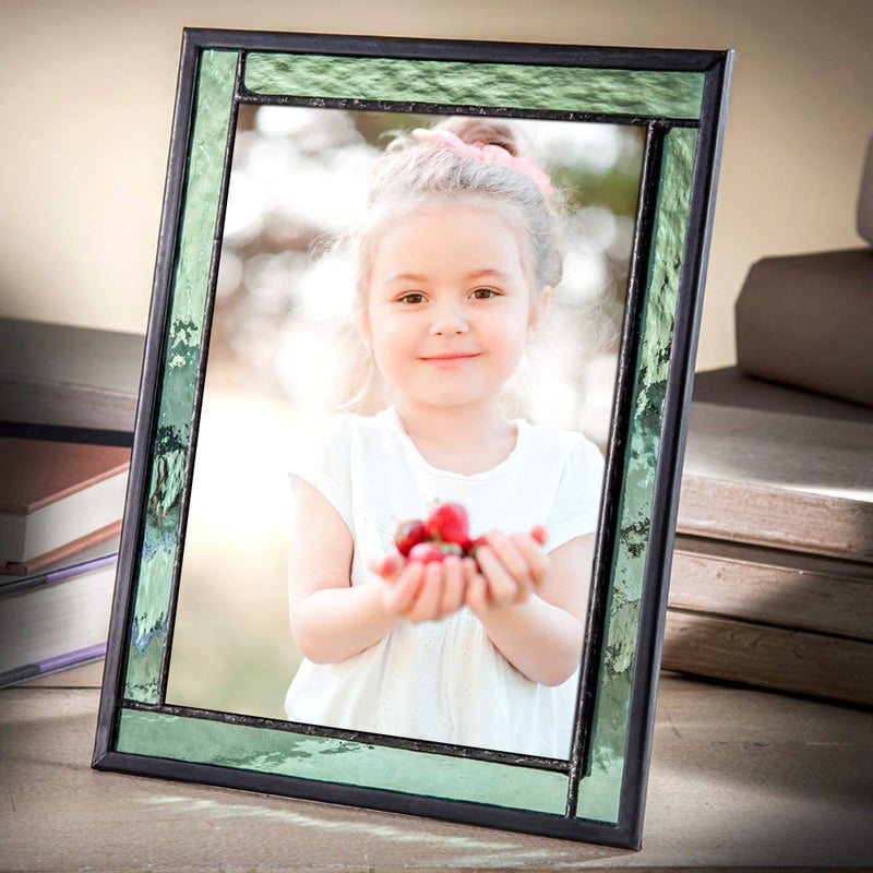 J Devlin Glass Art Green Stained Glass Picture Frame for Home Dcor Office Desk Table Top 5x7 Photo Horizontal Vertical Easel Back Series J Devlin - Image 1