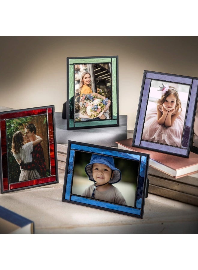 J Devlin Glass Art Green Stained Glass Picture Frame for Home Dcor Office Desk Table Top 5x7 Photo Horizontal Vertical Easel Back Series J Devlin - Image 2