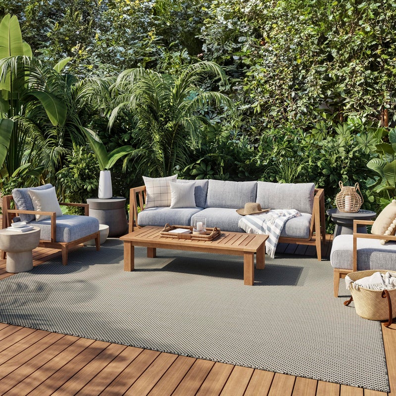 Nourison Courtyard 96 x 120 Fabric IndoorOutdoor Rug in Ivory Charcoal