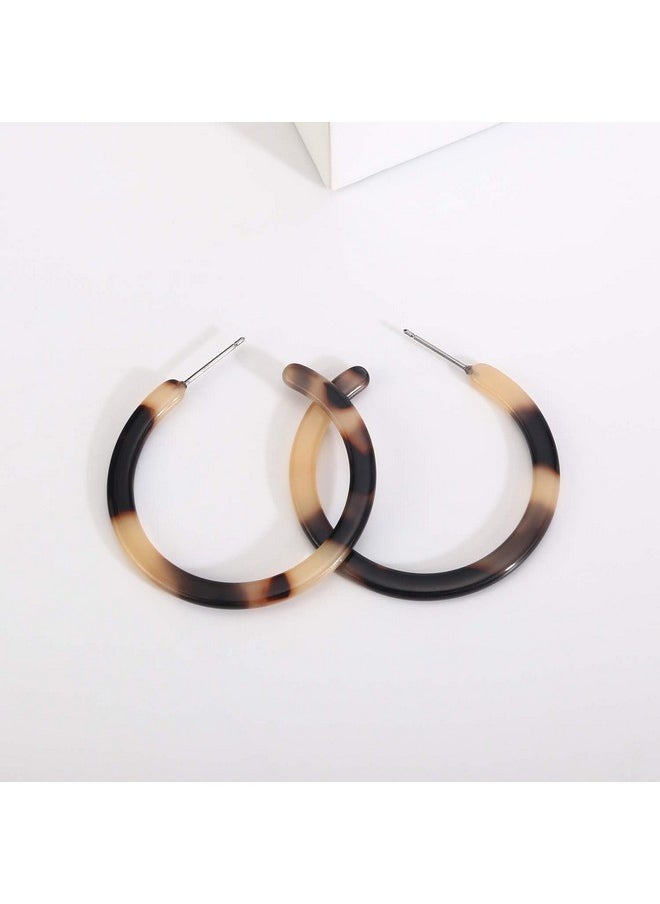 BaubleStar - Tortoise Shell Resin Hoop Earrings Acrylic Round Circle Dangle Blond Amber Ear Drops Fashion Jewelry For Women - Image 1
