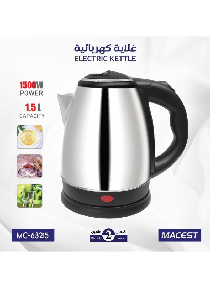 MACEST Electric Water Kettle 1.5 L 1500 W - STEEL - 50/60HZ - 220-240V - MC-63215  - Image 1