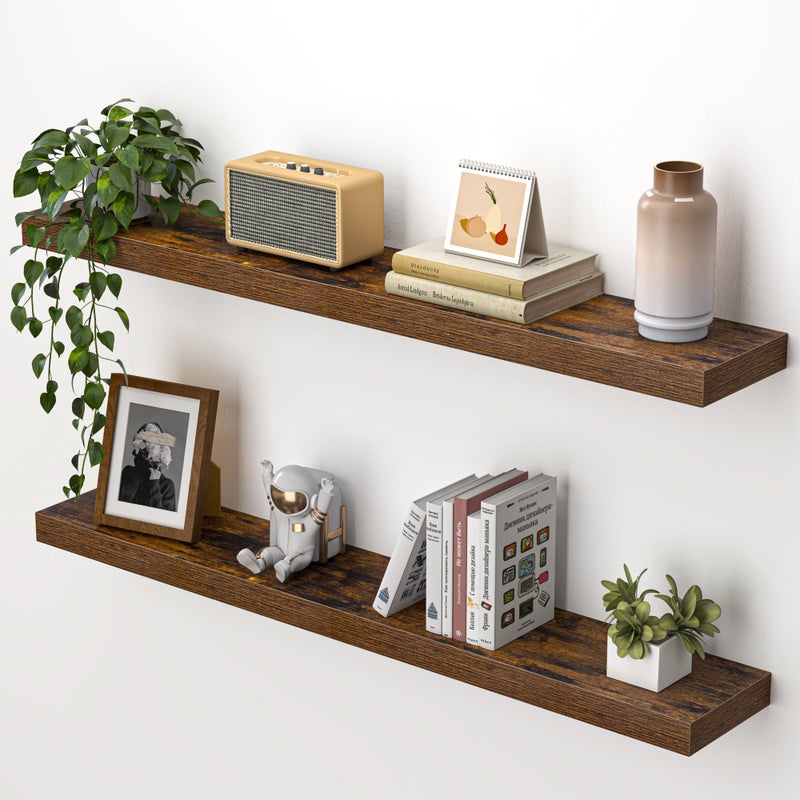 Heimlove 36 Inch Floating Shelves for Wall,Mounted Storage & Display Wood Shelves with Invisible Brackets,Hanging Shelf for Bedroom Living Room Kitchen Office,Set of 2,Rustic Brown - Image 1