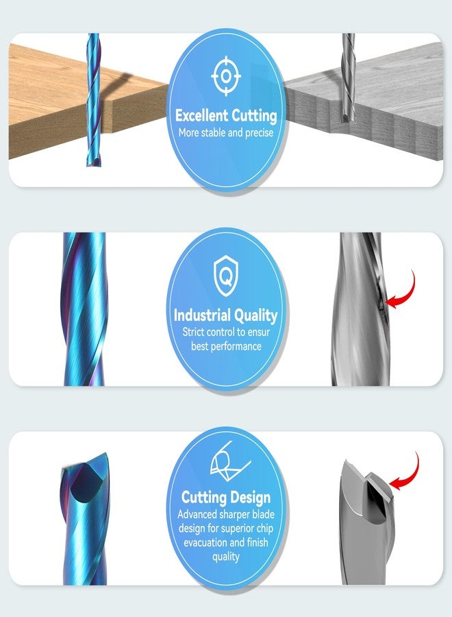 HQMaster Extra Long Spiral Router Bit Upcut 1/4 Inch Shank Solid Carbide CNC Router Bit with Nano Blue Coating CNC Bits End Mill for Woodwork Mortise Slot Trim - Image 4