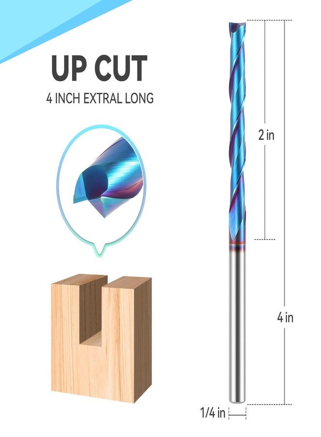 HQMaster Extra Long Spiral Router Bit Upcut 1/4 Inch Shank Solid Carbide CNC Router Bit with Nano Blue Coating CNC Bits End Mill for Woodwork Mortise Slot Trim - Image 2