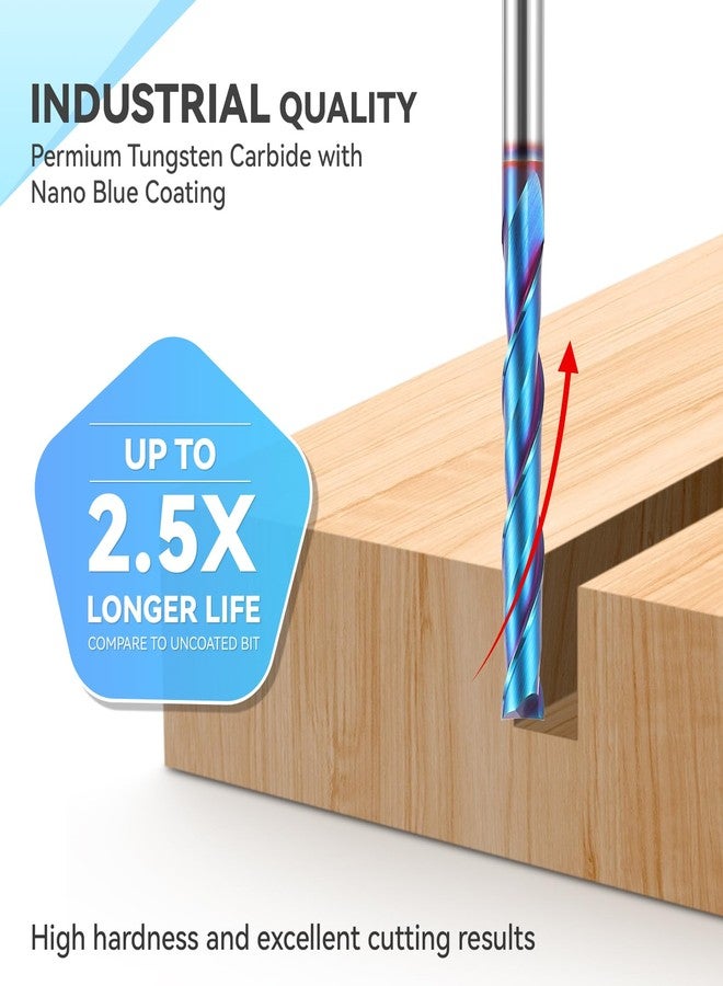 HQMaster Extra Long Spiral Router Bit Upcut 1/4 Inch Shank Solid Carbide CNC Router Bit with Nano Blue Coating CNC Bits End Mill for Woodwork Mortise Slot Trim - Image 3