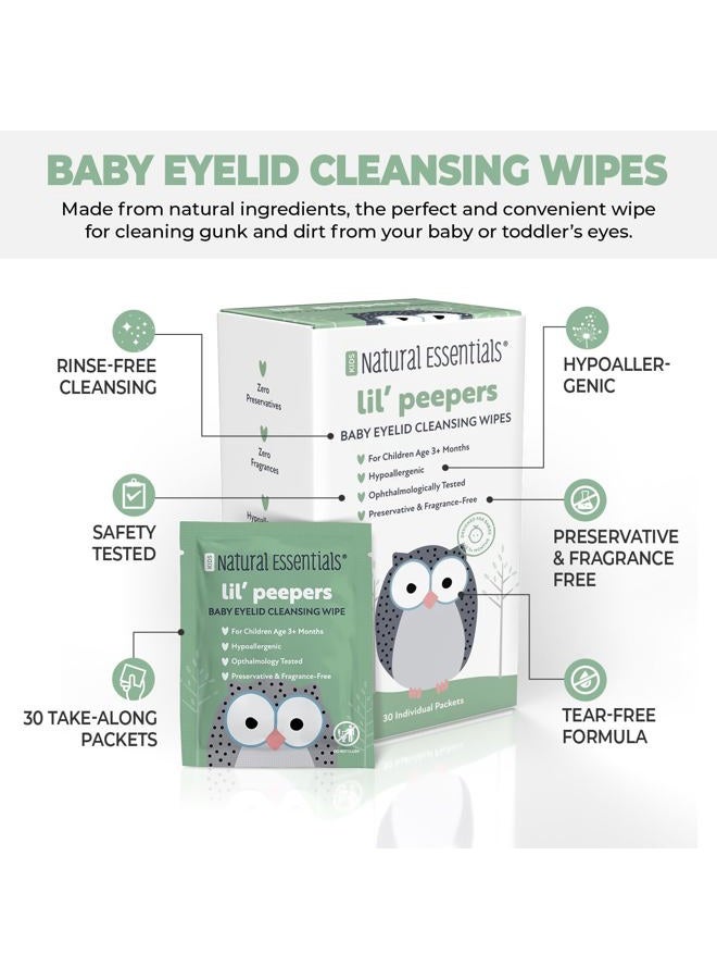 Natural Essentials Lil' Peepers Baby Eye Wipes and Eyelid Cleanser, Preservative-Free & Rinse-Free, Pediatrician Recommended Hypoallergenic Soft Eyelid Wipes for Babies, Kids and Adults (30 Count) - Image 3