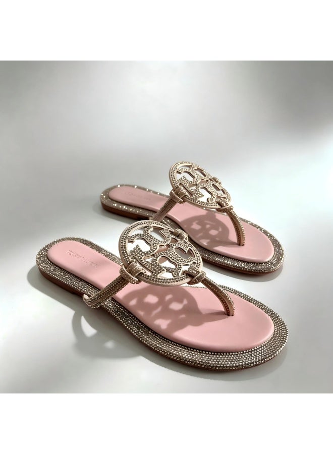 Tory Women's Embellished Flat Thong Sandals, Pink - Image 1