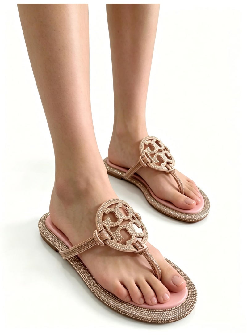 Tory Women's Embellished Flat Thong Sandals, Pink - Image 3