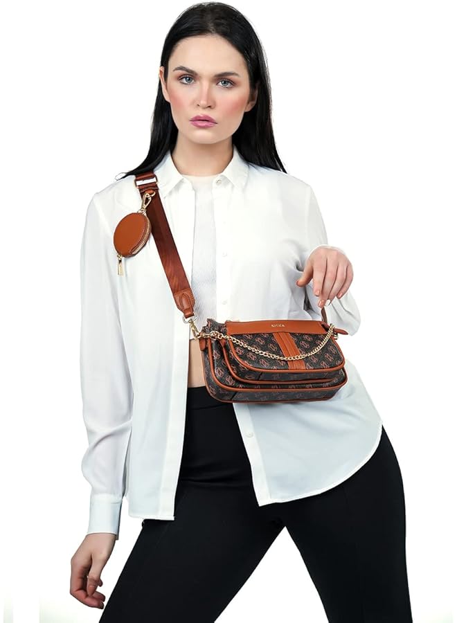 AMICA Giovanna Signature Monogramed Women's Crossbody black Handbag in Denim and Leather - Image 4