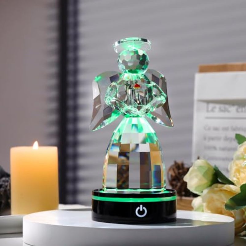 Crystal Guardian Angel Figurine Gifts - Handmade Crystal Angel Statue with Multicolor LED Light Base, Memorial Sympathy Gifts for Friends, Women 5.9'' ed - Image 4