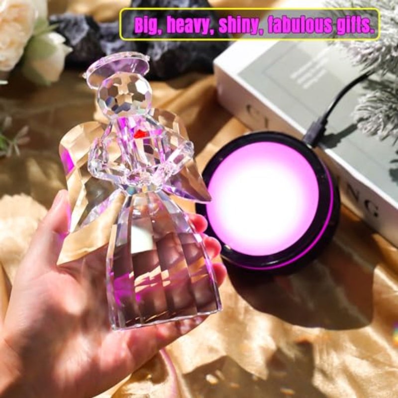 Crystal Guardian Angel Figurine Gifts - Handmade Crystal Angel Statue with Multicolor LED Light Base, Memorial Sympathy Gifts for Friends, Women 5.9'' ed - Image 3