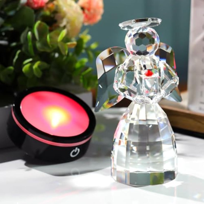Crystal Guardian Angel Figurine Gifts - Handmade Crystal Angel Statue with Multicolor LED Light Base, Memorial Sympathy Gifts for Friends, Women 5.9'' ed - Image 2