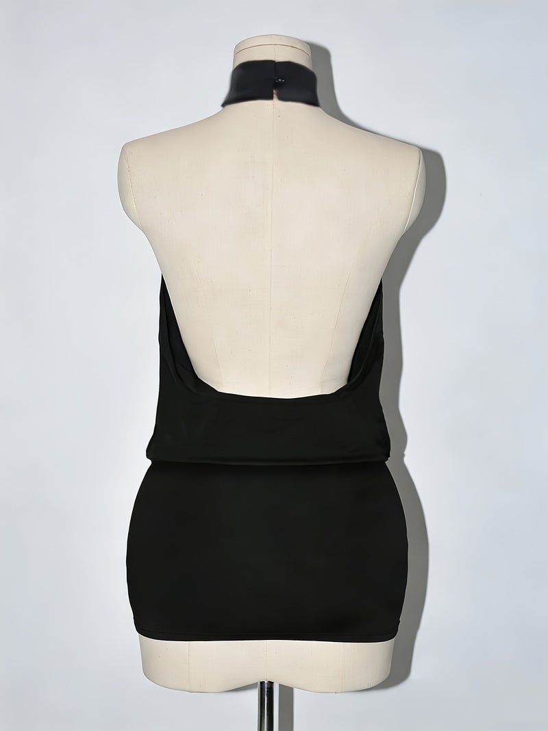 Women's High-neck Backless Ruffle Mini Bodycon Dress - Image 3
