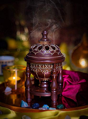 AM Charcoal Incense Burner - Bakhoor Burner, Oud Frankincense Resin Burner for Office & Home Decor - Lavish 4 Pillar (Brown) - Image 2