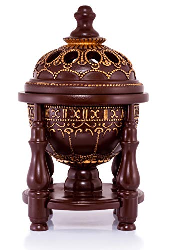 AM Charcoal Incense Burner - Bakhoor Burner, Oud Frankincense Resin Burner for Office & Home Decor - Lavish 4 Pillar (Brown) - Image 3