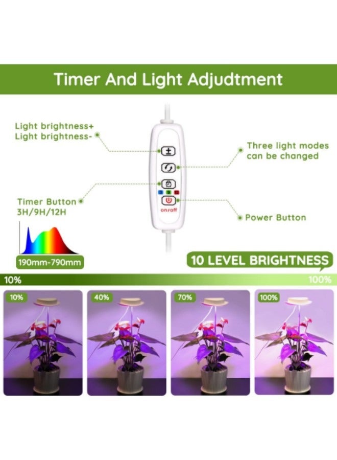GGEROU Grow Light for Indoor Plants, Height Adjustable Grow Light with 10 Adjustable Brightness, LED Growing Light, 3/9/12H On/Off Timer, 3 Colors Light, Auto On/Off, Sunlight Lamp for Plant - Image 4
